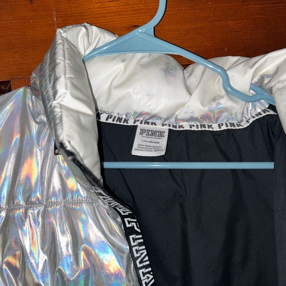 Rare Victoria’s Secret Pink Rainbow Iridescent Puffer Coat Size Large ON HOLD - Picture 7 of 8